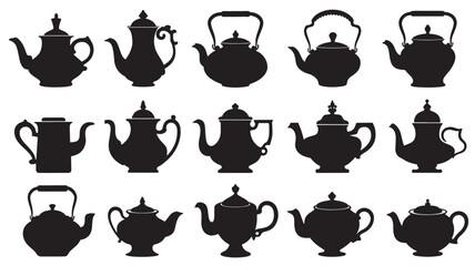 Teapot silhouettes in various styles. isolated vector on white background