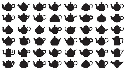 Fototapeta premium Teapot silhouettes in various styles. isolated vector on white background