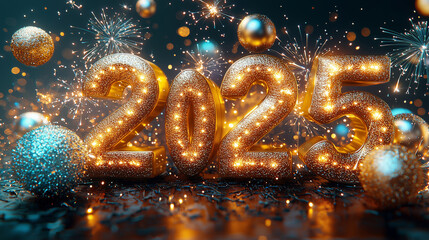 Bold golden 2025 numbers with intricate starry details