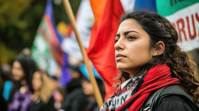 A peaceful demonstration advocating for immigrant rights with banners in multiple languages, Amplifying voices and solidarity in support of migrant communities, photography style