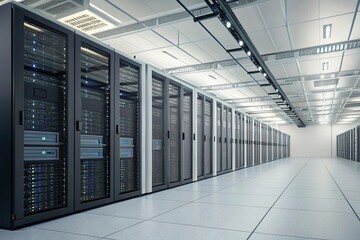 high-tech data center with servers and supercomputers, server rooms, IT infrastructure, data storage