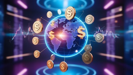 Interconnected Financial Symbols in Virtual Space
