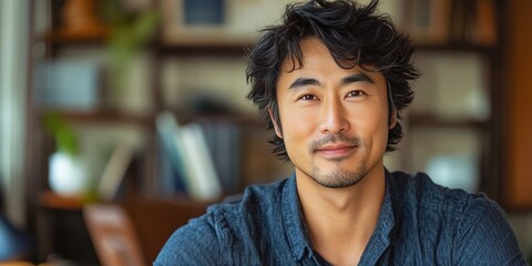 Confident Young Man Smiling in a Cozy Home Environment