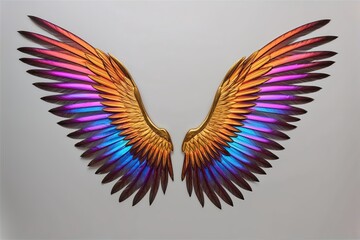 Obraz premium Iridescent Wings Showcasing Vibrant Feathers on a Clean Background