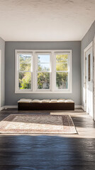Fototapeta premium Modern living room with natural light and cozy seating area in a home