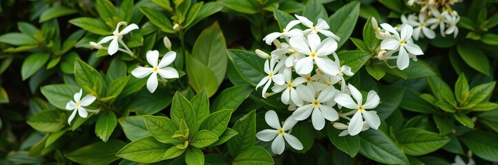 Fototapeta premium Mature wrigthia antidysenterica plant in full bloom with white flowers and lush green leaves, tropical plants, wrigthia antidysenterica flower