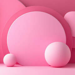 Fototapeta premium Christmas joyful, Whimsical pink 3D design featuring circular shapes and spheres, creating playful and modern aesthetic. Perfect for creative projects and backgrounds