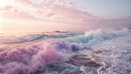 Fototapeta premium Pastel pink and lavender mist in a wavy textured environment, wavy texture, ethereal atmosphere, serene landscape, pastel pink, lavender mist