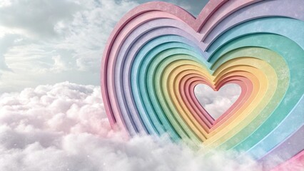 Pastel rainbow heart background with subtle texture and gradient effect, romantic atmosphere, spring time feel