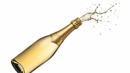 Close-up of champagne explosion isolated on white