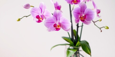 Pink orchid flowers arranged in a glass container, nature inspiration, arrangement, elegant decor