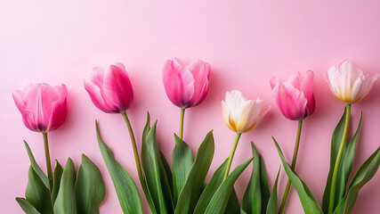 Fototapeta premium Elegant Floral Banner on Pink Background: Perfect for Weddings or Mother's Day. Create stunning designs with this elegant banner featuring delicate flowers on a soft pink background. 