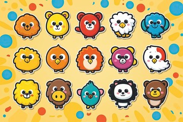 Playful Cartoon Animal Icons for Kids: A Delightful Collection of Doodle Characters on a Bright Background