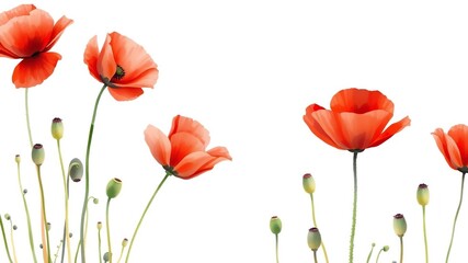 Obraz premium Red poppy petals and stems in a loose watercolor style, loose watercolor, abstract, natural