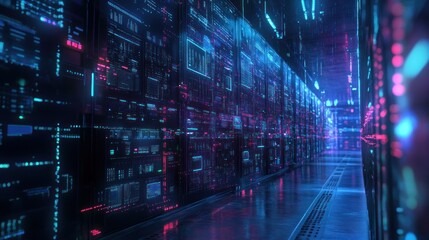 Cyberpunk Server Room: Neon Glow in Digital Landscape