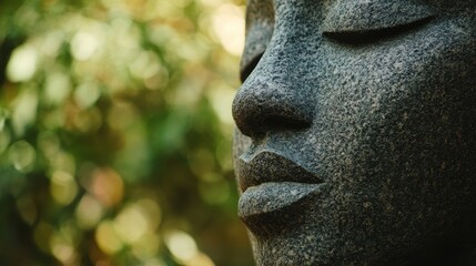 Obraz premium Detail of a Brazilian stone sculpture highlights the craftsmanship in an outdoor setting