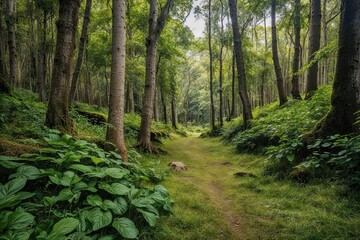 Fototapeta premium Vibrant Forest Edge Embraced by Lush Greenery and Untamed Nature