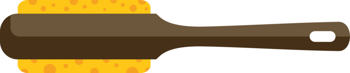 Obraz premium Cleaning brush with yellow sponge lying on a white background, top view