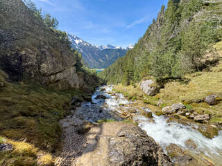 dalfazer waterfall during Spring time with deep blue background sky