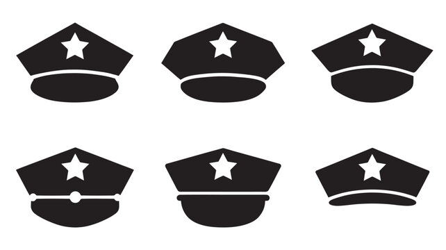 Police service cap vector icon set 