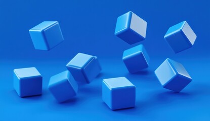 Obraz premium Abstract blue cubes floating on a blue background.