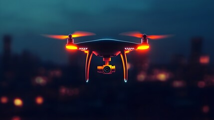Drone Flying Night City Lights Aerial View