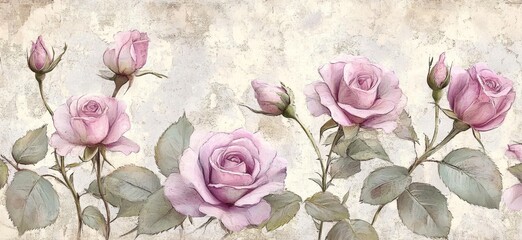 pink roses floral vintage wallpaper texture background romantic design illustration art