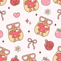 Valentine's day capybara seamless pattern