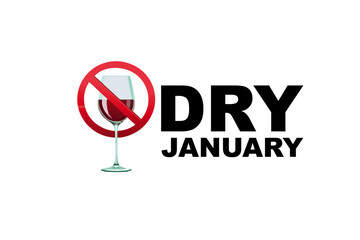 Dry January Vector Illustration with Crossed-Out Wine Glass Symbol for Alcohol-Free Campaign