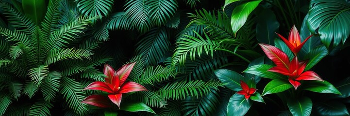 Tropical ambiance with ferns and bromeliads, exotic houseplants, natural oasis, plant-filled space