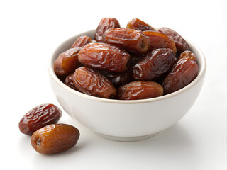 Bowl of dates on isolated white background, Clipping path