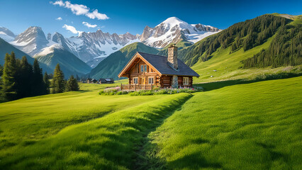 The view of the green meadows behind is an iceberg. There is a house on the meadow