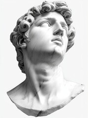 Black and White Marble Bust of Classical Male Figure from Hellenistic Period with Detailed Facial Features and Smooth Texture