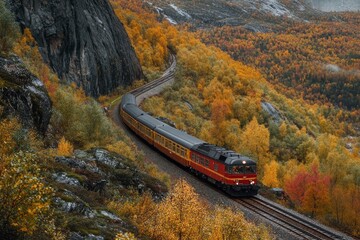 Fototapeta premium railways along with trees and greenland with generative ai