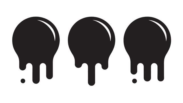 Dripping paint icon set. Current liquid. Paint flows. Melted circle logo. Current paint
