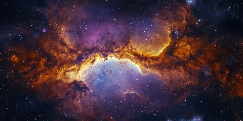 Fototapeta premium Abstract cosmic nebula with swirling gases and bright stars 