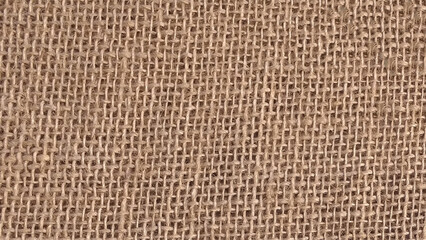 Detailed close-up of natural burlap fabric texture with woven pattern. 