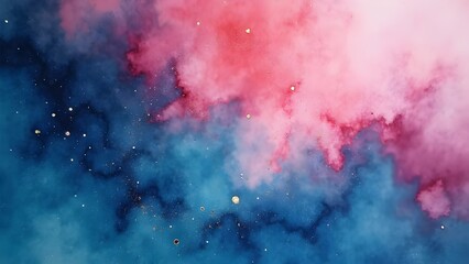 Fototapeta premium Nebula in Bloom Pink, Teal, and Navy Watercolor with Stardust Effect Background