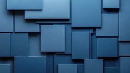 Abstract blue geometric background with overlapping squares and rectangles.