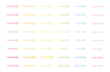 シンプルな矢印イラストセット／版ズレ／カラー／赤／オレンジ／黄色／緑／水色／ピンク