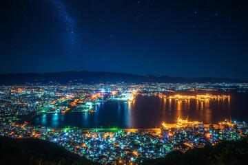 Fototapeta premium Nightscape of Hakodate from Mount Hakodate, Japan's Scenic Night Views in Hokkaido