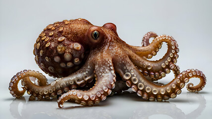 Octopus displayed on a clean Freshly Cleaned Octopus Displaying Vibrant Texture and Colors on White Background,