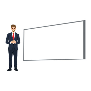 businessman standing next to blank whiteboard clip art preview