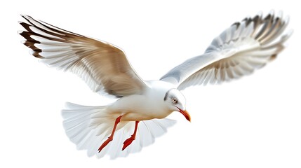 Obraz premium A seagull in flight with wings outstretched, isolated on a white background.