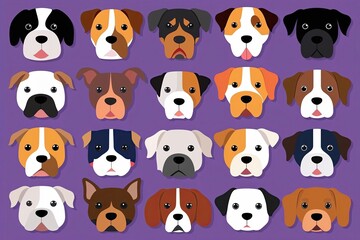 Vibrant Cartoon Dog Faces Collection in Colorful Flat Design Style