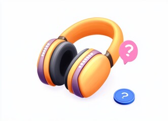 3D Headphones with Speech Bubble and Question Mark for Customer Support and FAQ Assistance
