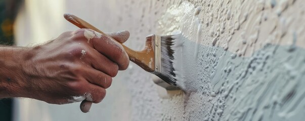 Obraz premium Painting a wall with brush for fresh finish.