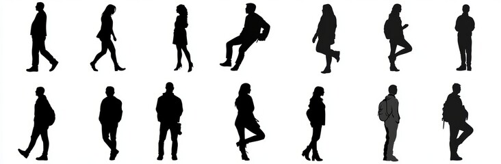 Silhouette of People in Various Poses Vector Illustration Minimalistic Design Collection