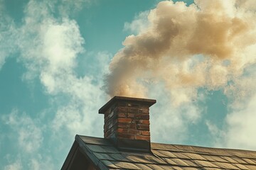 The chimneys from which the smoke comes out against the background of the sky. The concept of ecology, pollution of the earth's air. with generative ai
