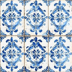 Classic Thai Tile Motifs in Vibrant Blues and Whites with Delicate Detailing, Seamless Pattern for Elegant Surfaces